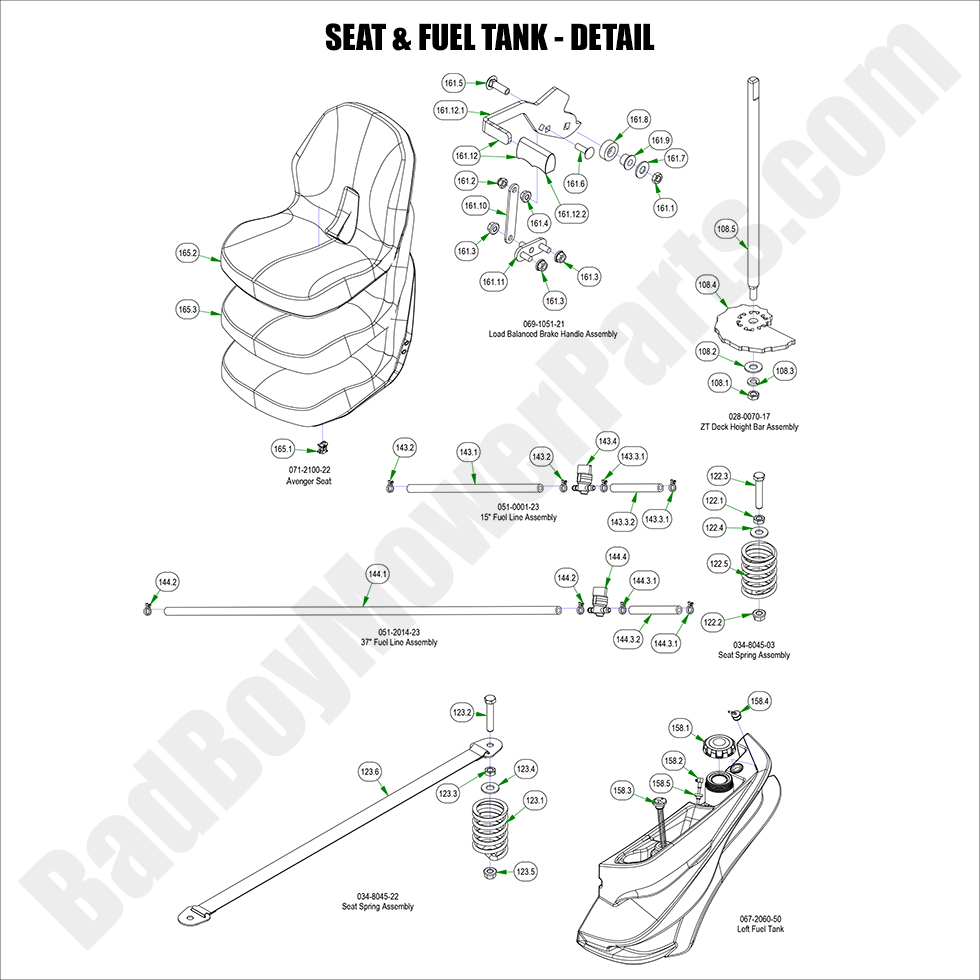 3276 - Bad Boy Mower Parts Lookup > 2023 > ZT Avenger > Seat & Fuel Tank - Detail